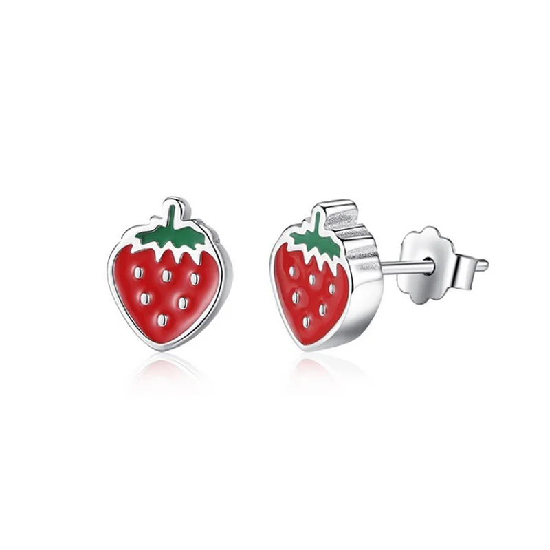 Детски сребърни обеци Strawby - ДЕТСКИ ОБЕЦИ (Златни и сребърни бижута)
