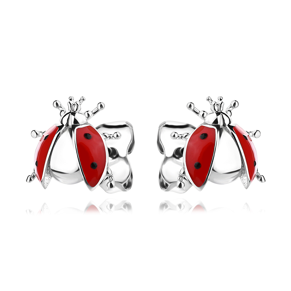 Детски сребърни обеци Red Ladybug