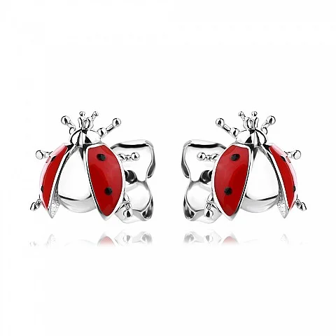 Детски сребърни обеци Red Ladybug