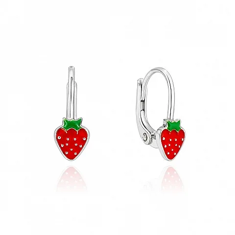 Детски сребърни обеци Strawberry
