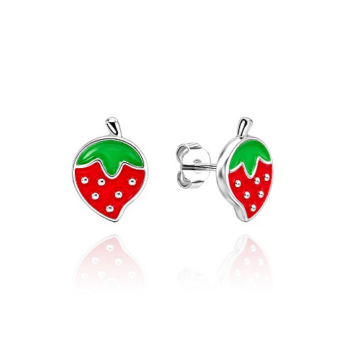 Детски сребърни обеци Red Strawberry