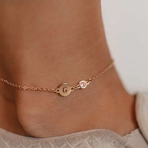 Сребърна гривна за крак Crystal Initial