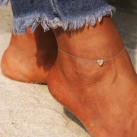 Сребърна гривна за крак Heart Step