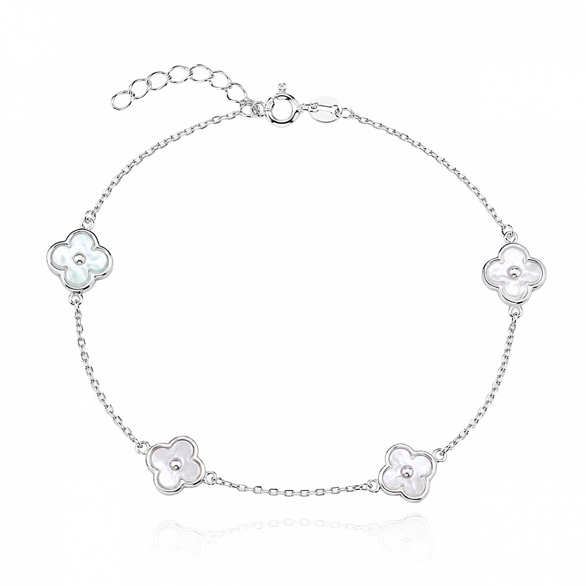 Сребърна гривна Pearl Flower от Сребро 925 с четири цветя от естествен седеф