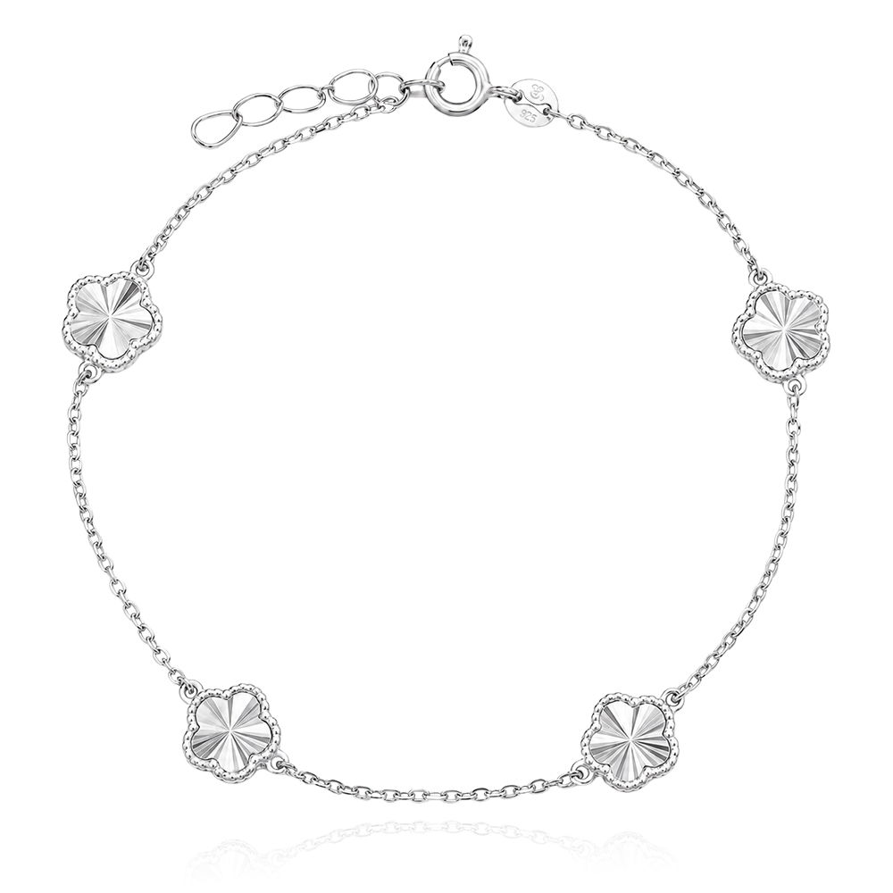 Сребърна гривна Diamond Clover - ДАМСКИ ГРИВНИ (Златни и сребърни бижута)