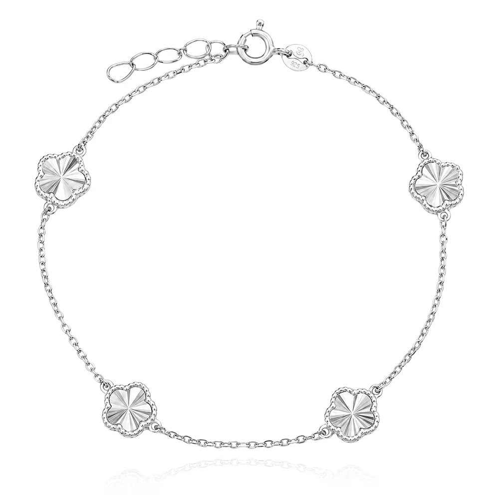 Сребърна гривна Diamond Clover - ДАМСКИ ГРИВНИ (Златни и сребърни бижута)
