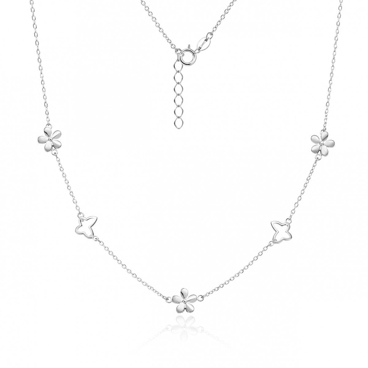 Сребърно колие Bellaflora с цветя и ажурни пеперуди – K241-ARP