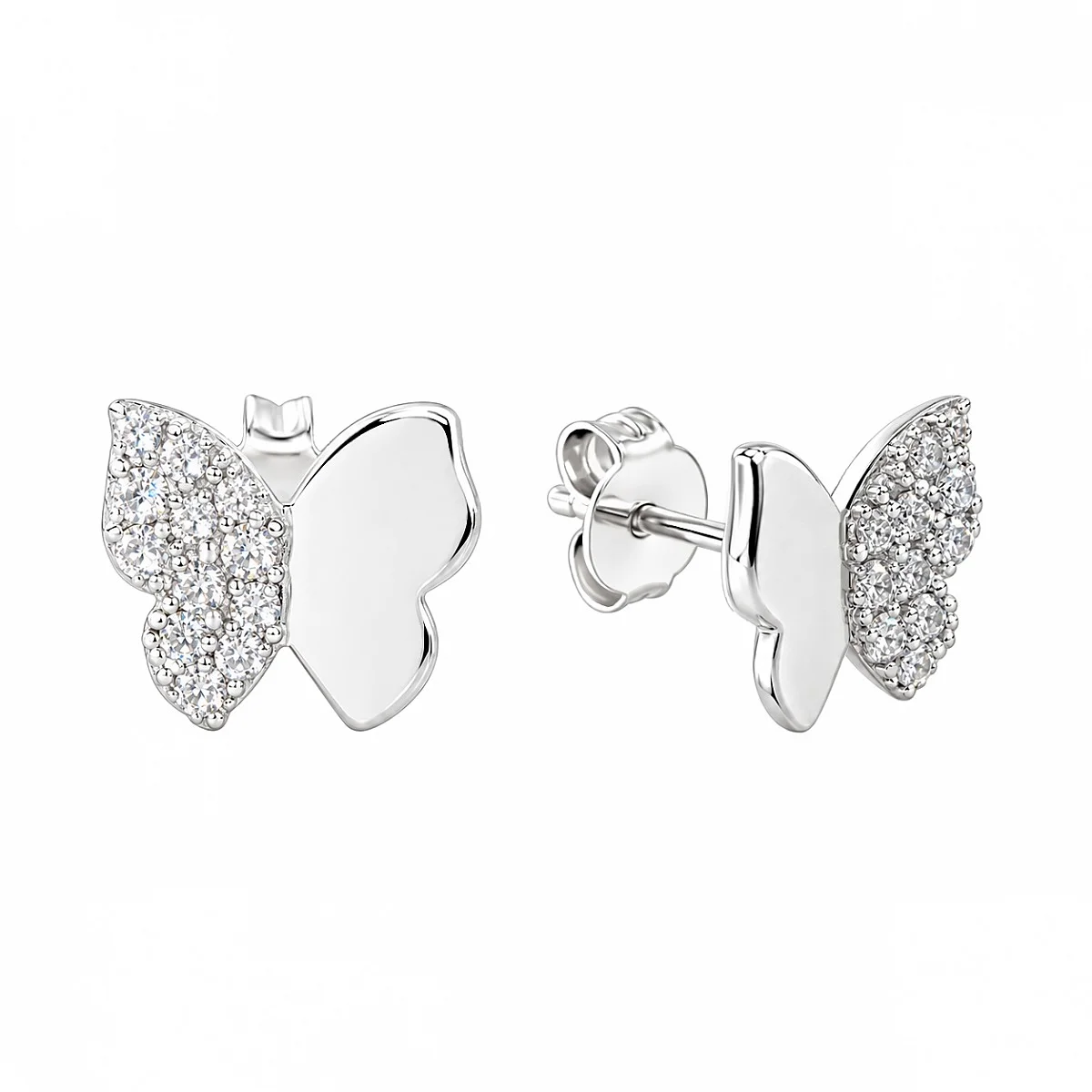 Сребърни обеци Butterfly Glow с пеперуди, гладко крило и крило с цирконии
