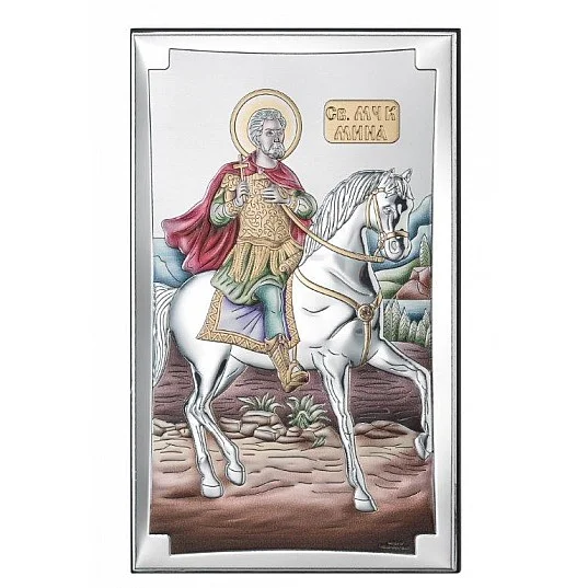 Цветна икона Свети Мина, сребърно фолио върху дърво – 18050 3XLCOL