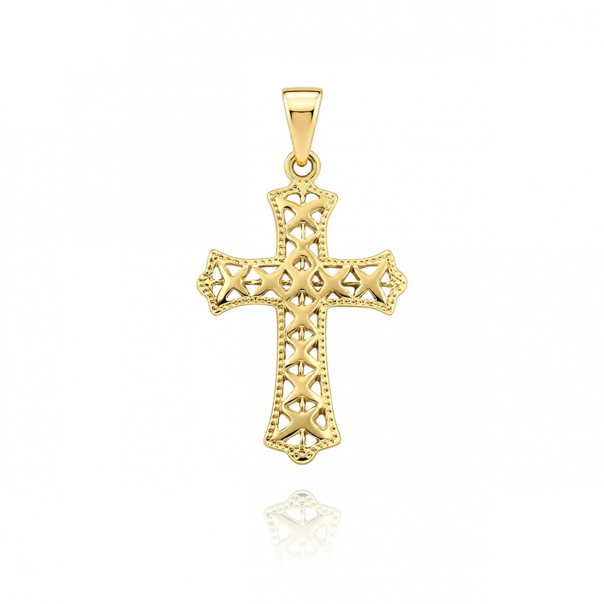 Златен кръст Everfaith с ажурни декоративни елементи V11859