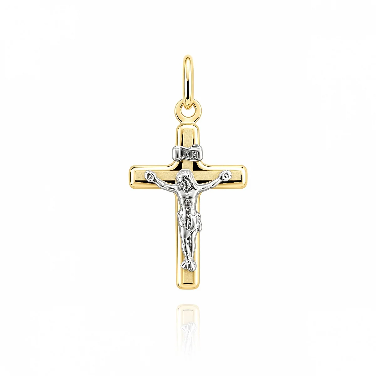 Златен кръст Sacred Faith с релефно разпятие и надпис INRI V194