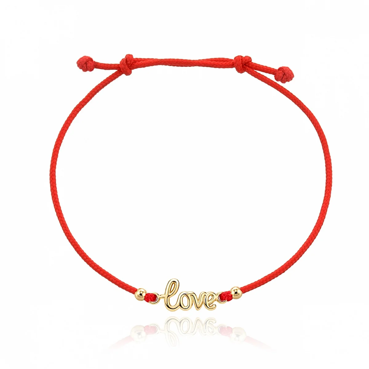 Гривна за бебе Lulu с червен конец, златен надпис love и две топчета G11890