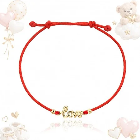 Гривна за бебе Lulu с червен конец, златен надпис love и две топчета G11890