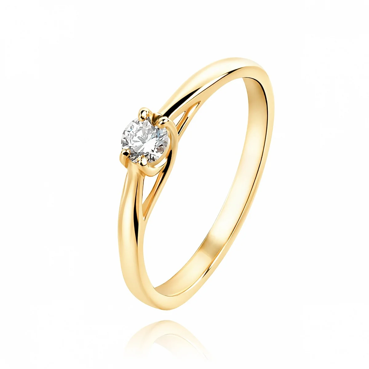 Златен пръстен Karla с централен кръгъл цирконий D11680-1