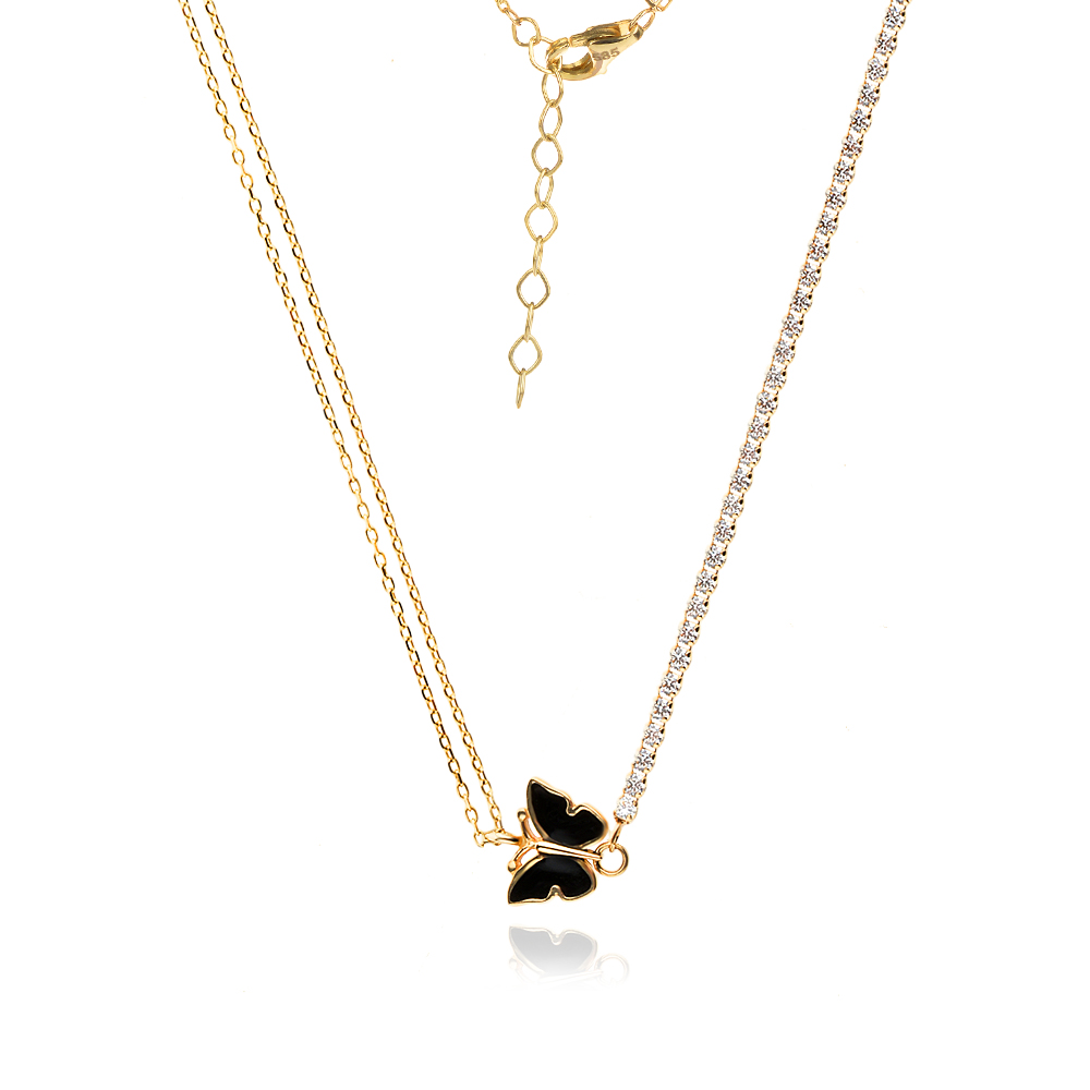 Златно колие Onyx Butterfly