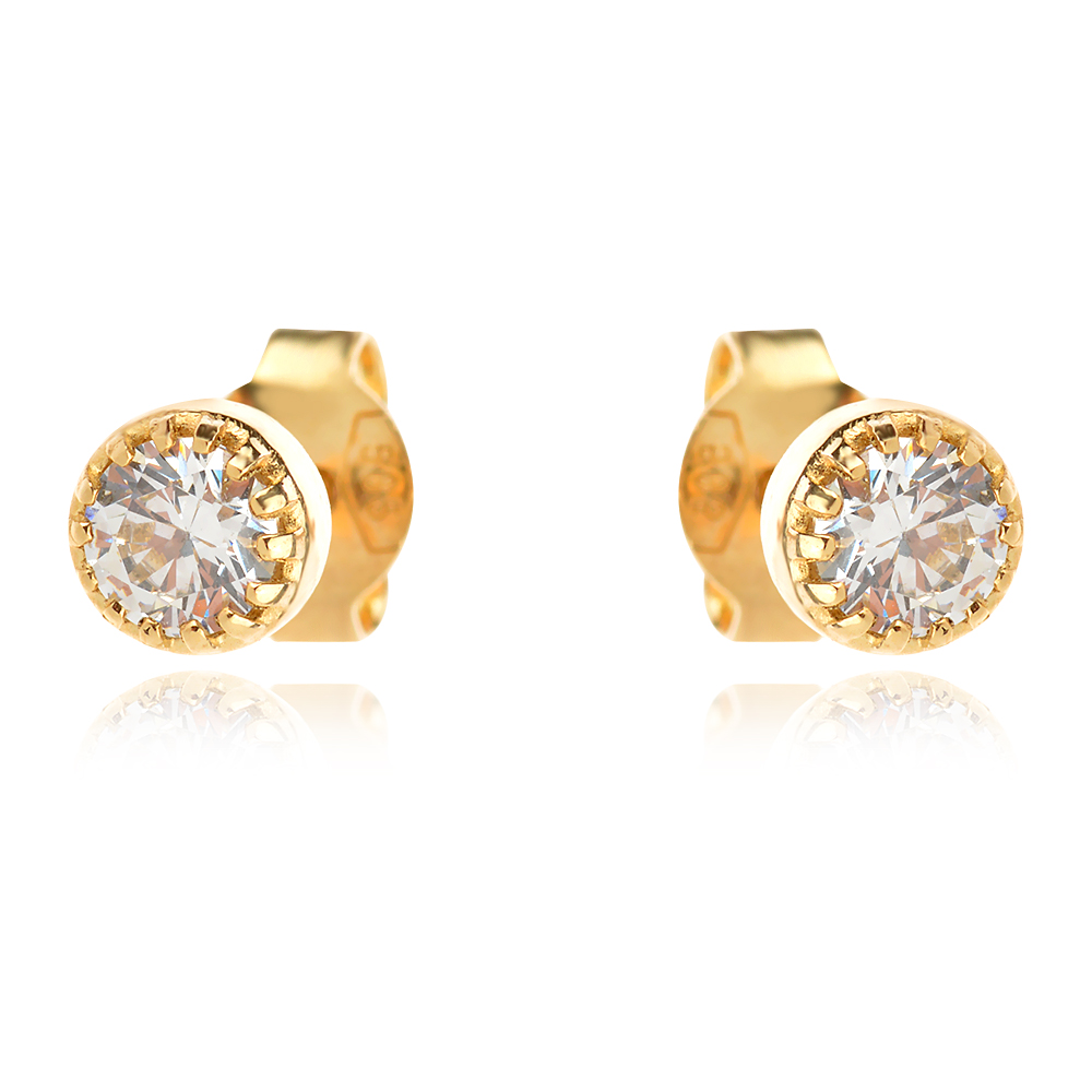 Златни обеци с едно камъче