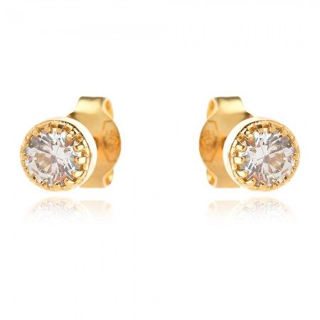 Златни обеци с едно камъче