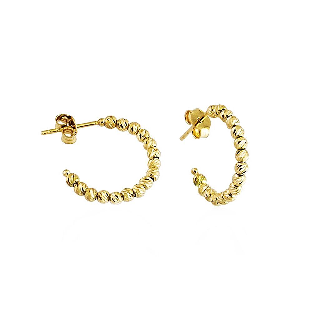 Златни обеци Халки с Диамантирани Топчета 