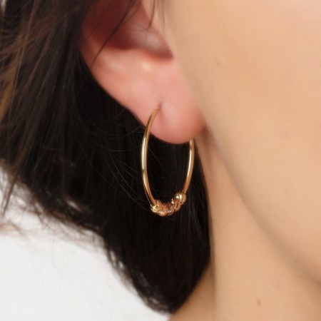 Златни обеци Халки с Диамантирани Топчета 