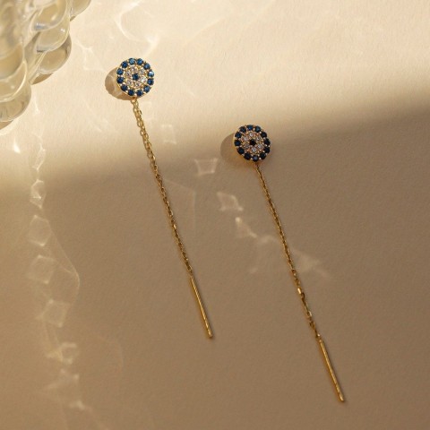 Златни обеци Evil eye bead