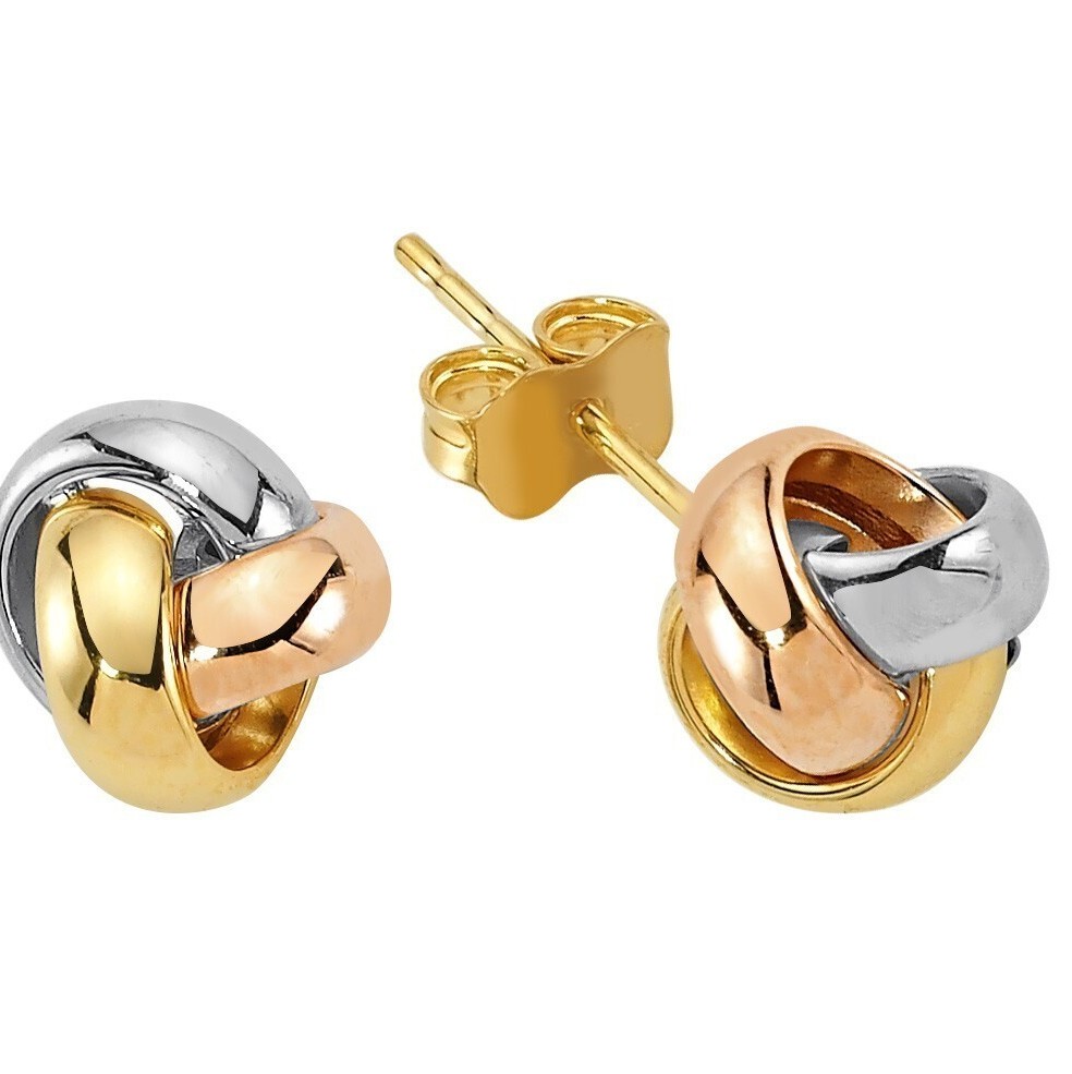 Трицветни златни обеци възелчета