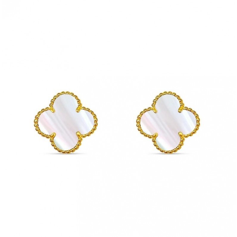 Златни обеци на винт Nacre Clover