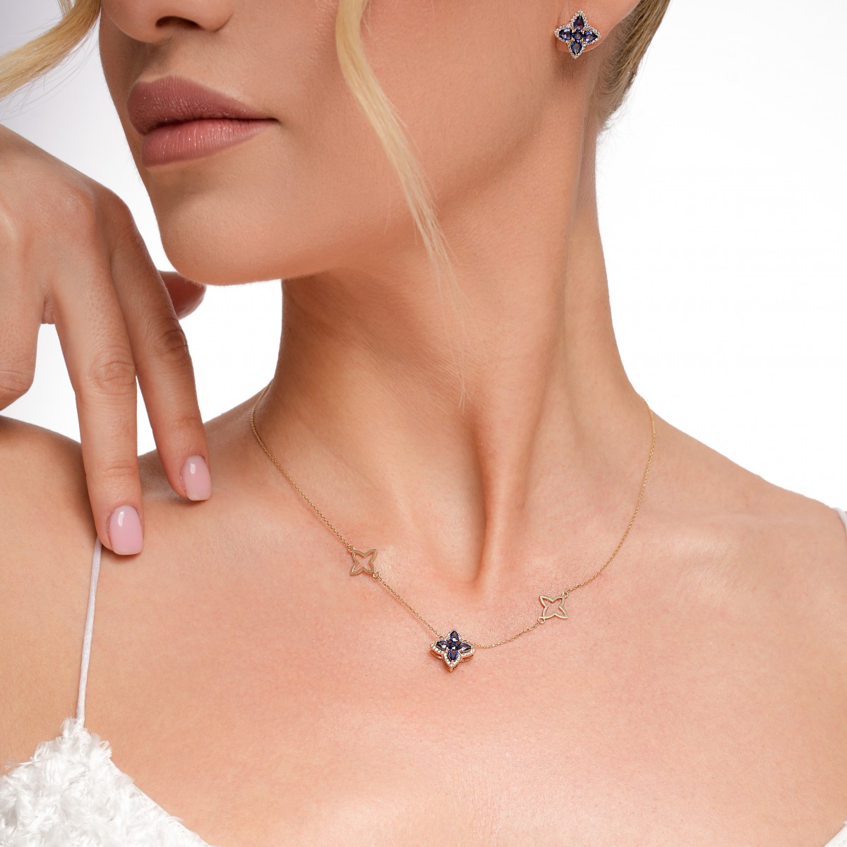 Обеци с Диаманти и Сапфири Breeze