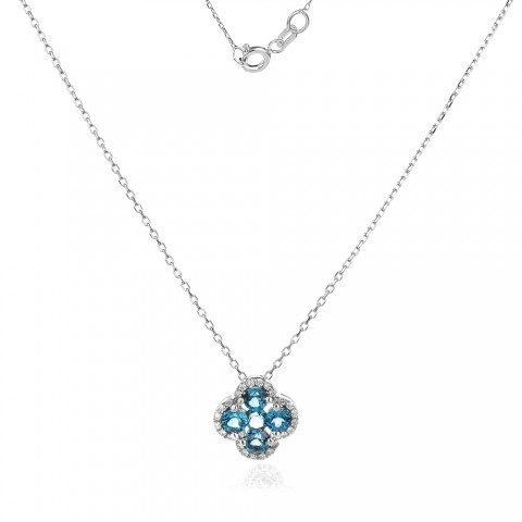 Колие с Диаманти и Лондон Топаз Aura Clover