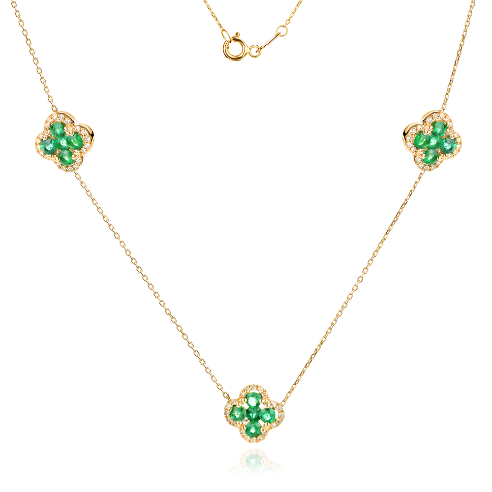 Колие с Диаманти и Изумруди Emerald Clover