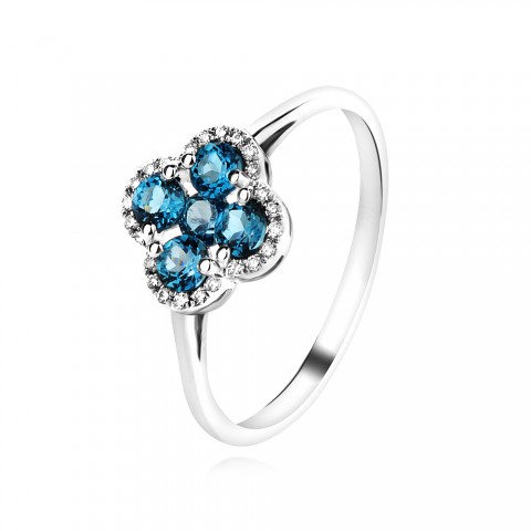 Пръстен С Диаманти и Лондон Топаз Aura Clover