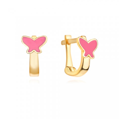 Златни детски обеци Pink Butterfly