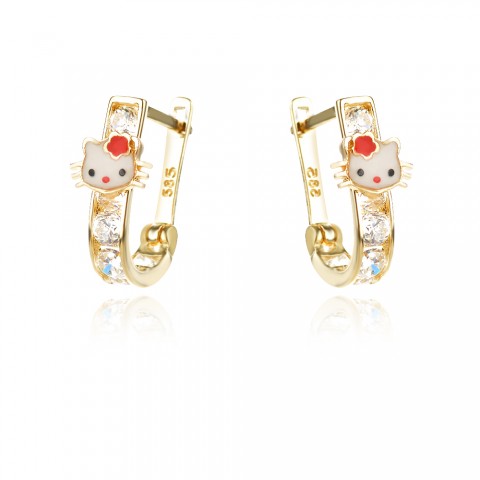 Златни детски обеци Hello Kitty