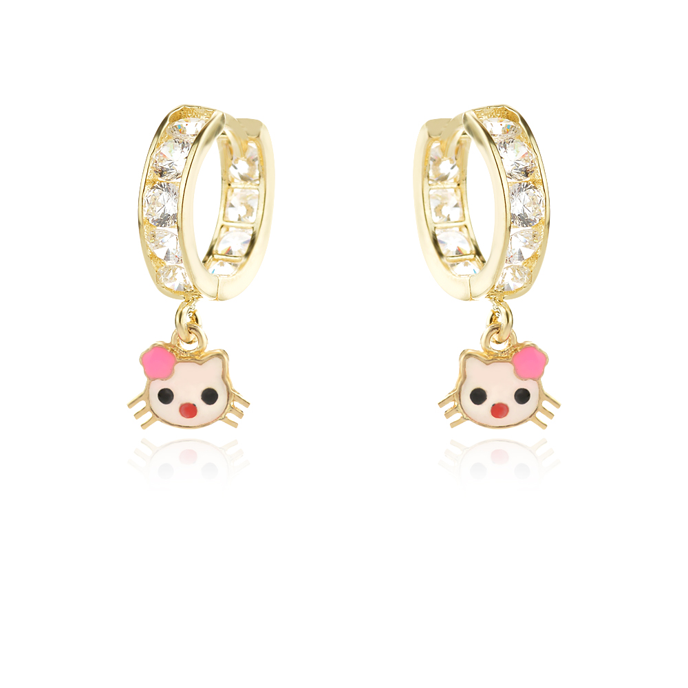 Златни детски обеци Hello Kitty