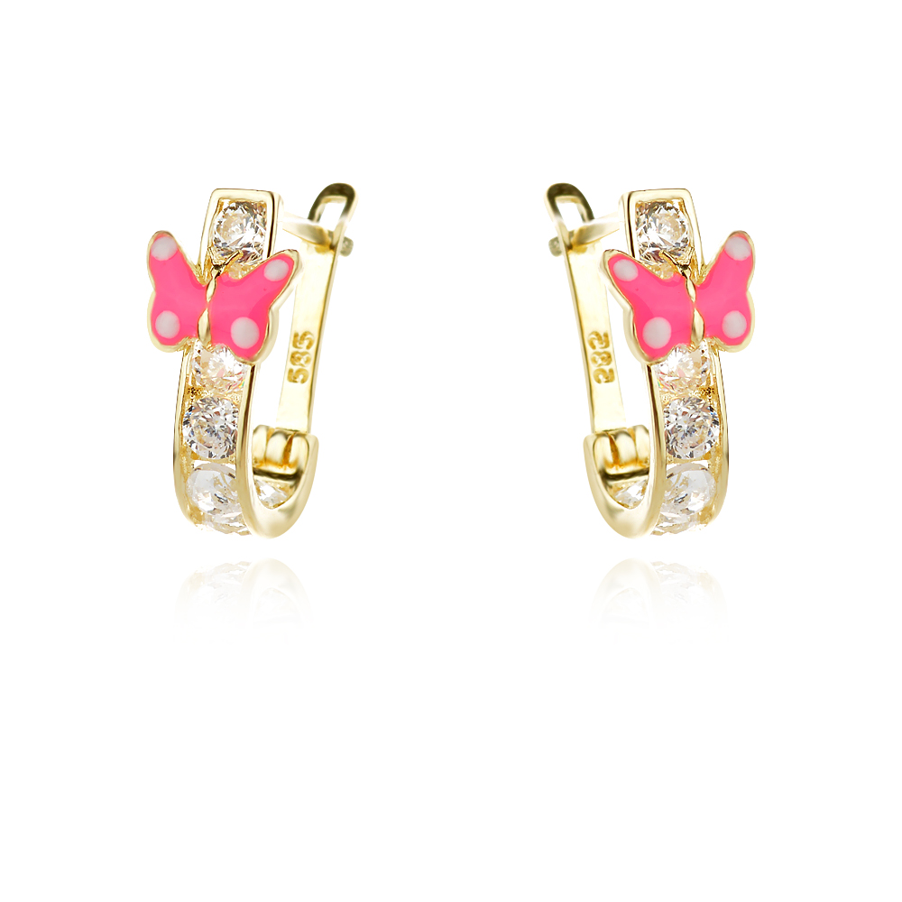 Златни детски обеци pink butterfly
