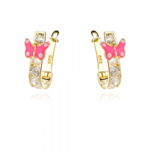 Златни детски обеци pink butterfly