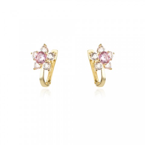 Златни детски обеци Pink Flowers