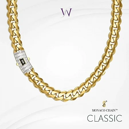 Златен чокър Choker Classic Baguette с класическа плетка и бели цирконии