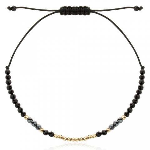 Гривна с черен конец оникси и златни топчета