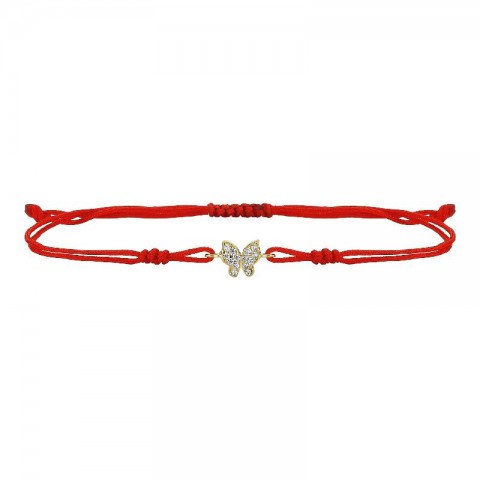 Гривна с червен конец и златен елемент пеперуда
