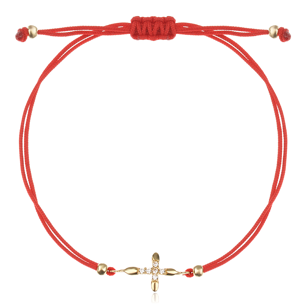 Гривна с червен конец и златен елемент Кръстче