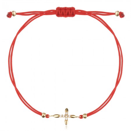 Гривна с червен конец и златен елемент Кръстче
