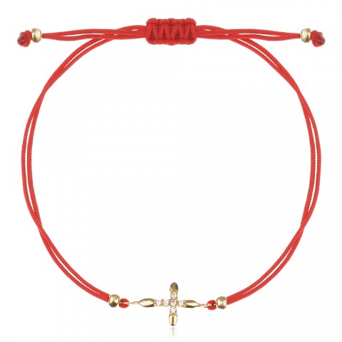 Гривна с червен конец и златен елемент Кръстче
