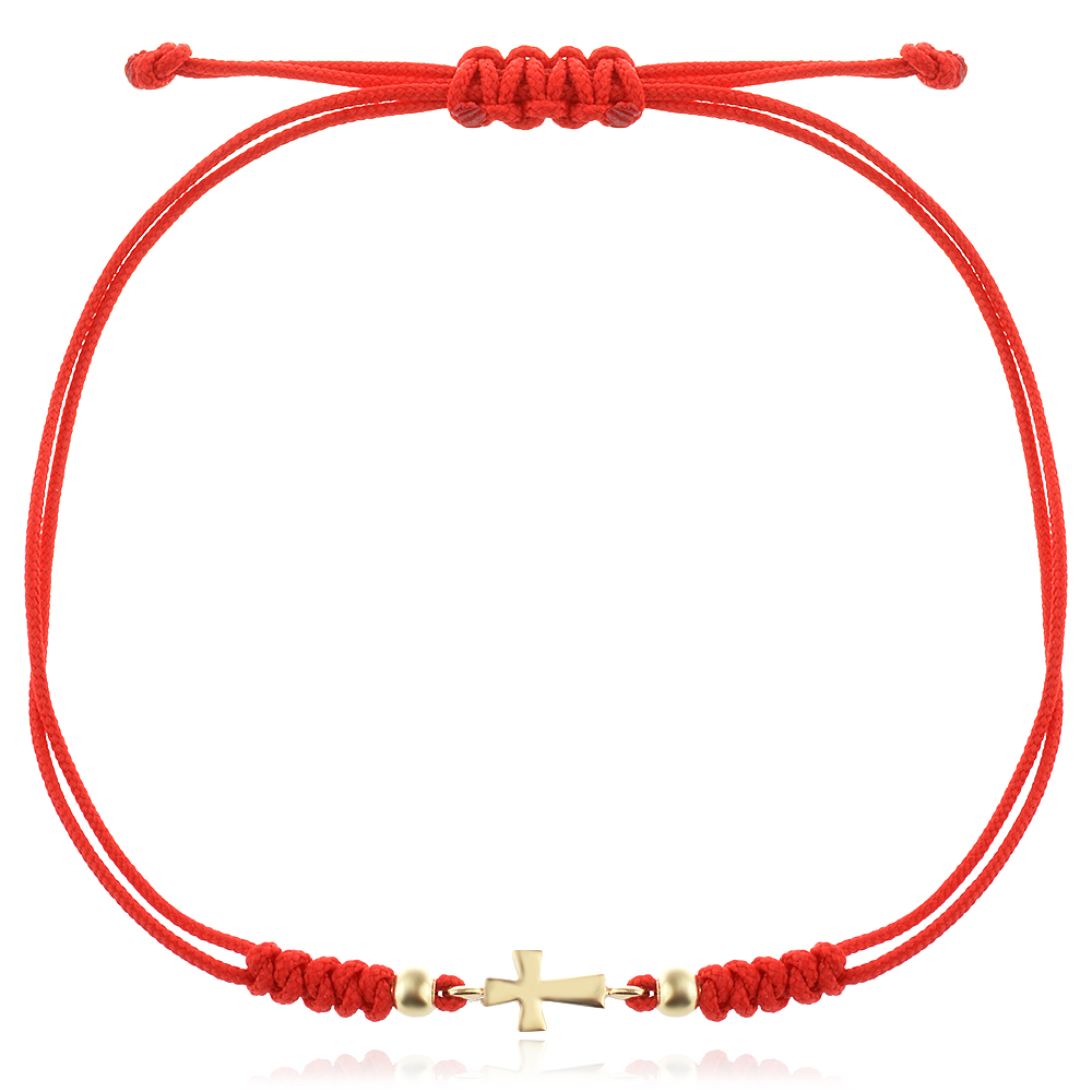 Гривна с червен конец и златен елемент Mini Cross