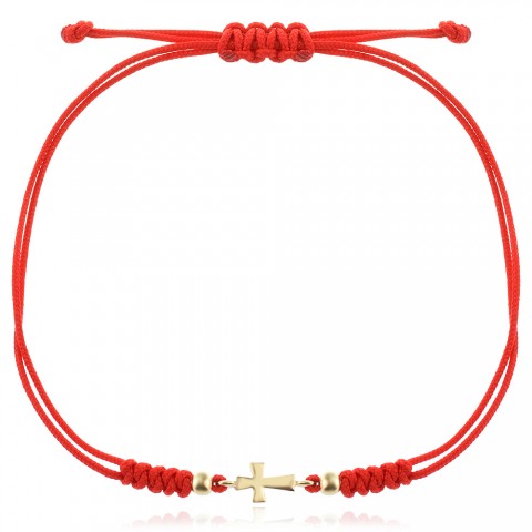 Гривна с червен конец и златен елемент Mini Cross
