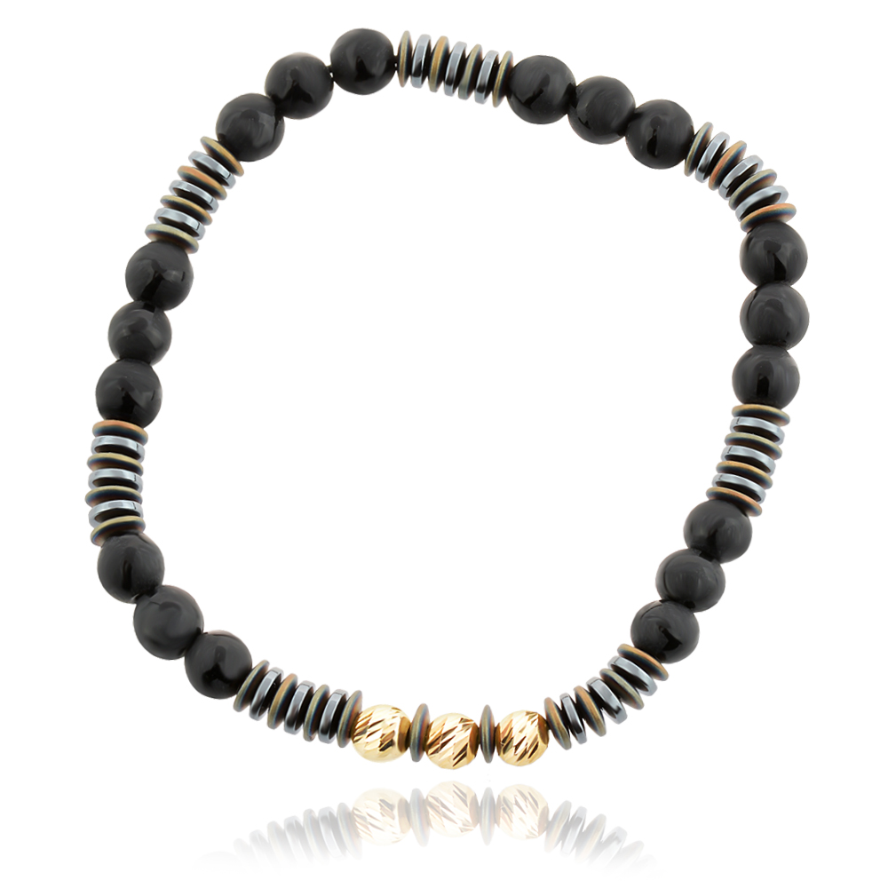 Гривна с черен конец оникси и златни топчета