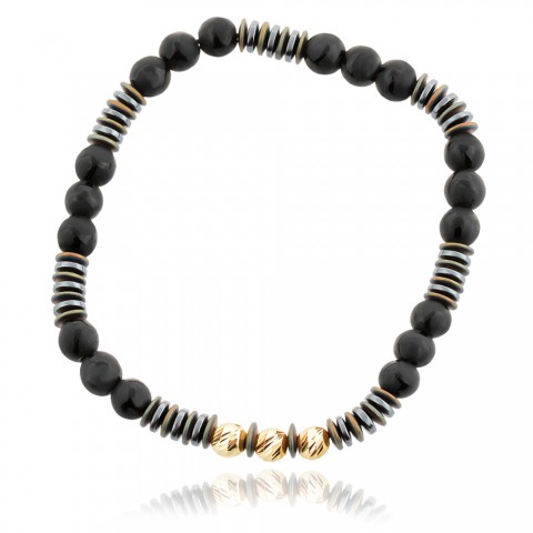 Гривна с черен конец оникси и златни топчета