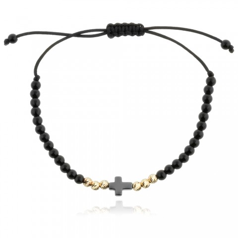 Гривна с черен конец оникси и златни топчета