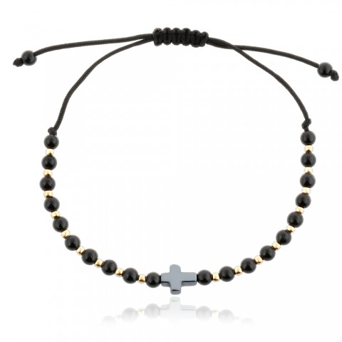 Гривна с черен конец оникси и златни топчета