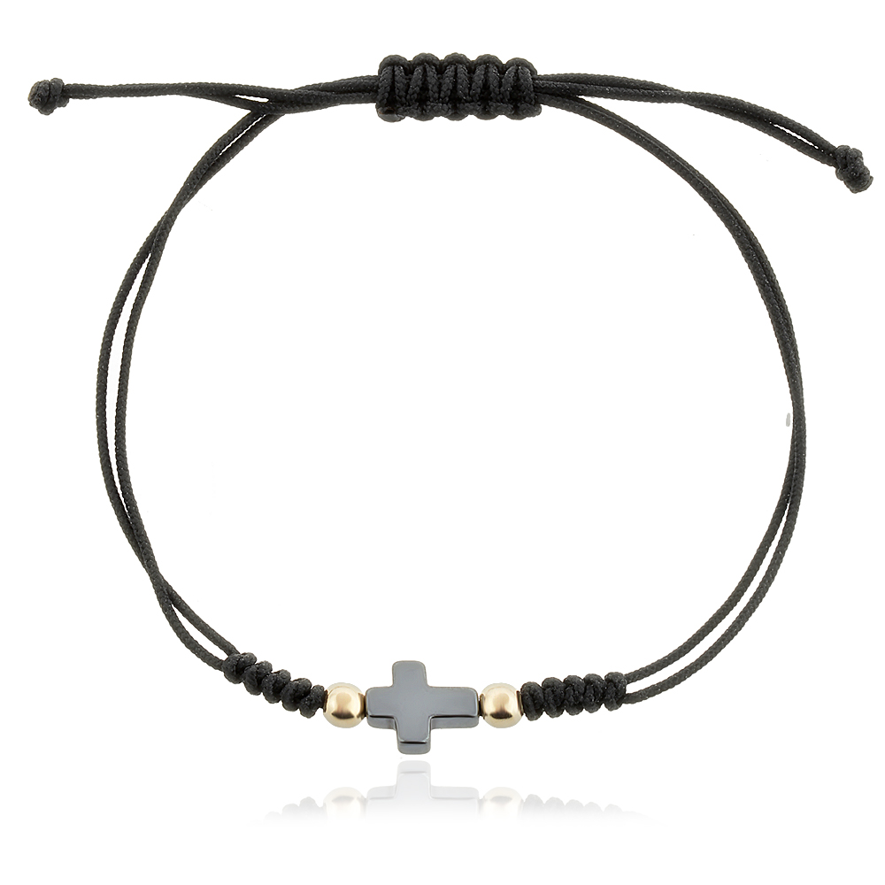 Гривна с черен конец и златни топчета