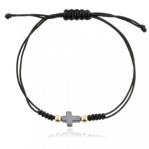 Гривна с черен конец и златни топчета